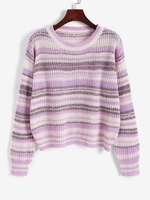 Contrast Striped Pullover Sweater S Light purple