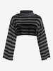 Contrast Stripes High Neck O-ring Shrug Sweater M Dark gray