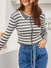 Contrast Stripes Ribbed Zip Up Cardigan Multi a