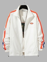 Contrast Tape Sleeve Patch Design Jacket L White