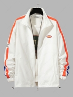Contrast Tape Sleeve Patch Design Jacket Xl White