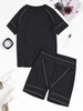Contrast Taped Trim Top and Biker Shorts Set L Black