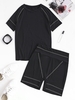 Contrast Taped Trim Top and Biker Shorts Set M Black
