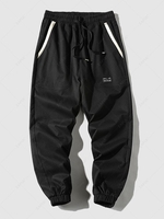 Contrast Tapes Pockets Drawstring Jogger Pants L Black