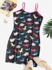 Contrast Trim Dinosaur Print Bodycon Dress M Black