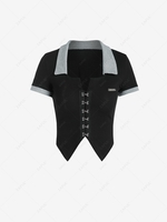 Contrast Trim Letter Patched Hook Front T Shirt S Black