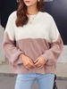 Contrast Two Tone Bicolor Drop Shoulder Sweater M Light pink