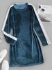 Contrast Two Tone Velvet Bodycon Long Sleeve Dress S Blue