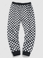 Contrasting Checkerboard Print Pants S Black