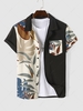 Contrasting Color Leaves Print Casual Shirt M Night