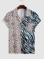 Contrasting Leopard and Zebra Printed Front Pocket Shirt Xxl Leopard