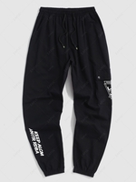 Contrasting Letter Mountain Graphic Cargo Pants L Black