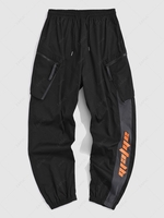 Contrasting Letter Print Pants L Black