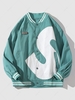 Contrasting Letter Print Snap Button Baseball Varsity Jacket 2xl Medium turquoise