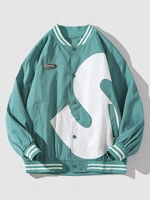 Contrasting Letter Print Snap Button Baseball Varsity Jacket 2xl Medium turquoise