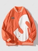 Contrasting Letter Print Snap Button Baseball Varsity Jacket 2xl Pumpkin orange
