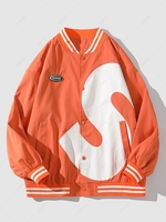 Contrasting Letter Print Snap Button Baseball Varsity Jacket 2xl Pumpkin orange