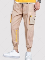 Contrasting Letter Star Cargo Techwear Pants Xl Light coffee