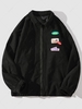 Contrasting Patches Vintage Textured Zip Jacket 2xl Black