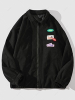 Contrasting Patches Vintage Textured Zip Jacket 2xl Black
