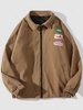 Contrasting Patches Vintage Textured Zip Jacket 2xl Brown