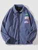 Contrasting Patches Vintage Textured Zip Jacket Xl Cadetblue