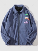 Contrasting Patches Vintage Textured Zip Jacket Xl Cadetblue