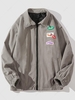 Contrasting Patches Vintage Textured Zip Jacket Xl Dark gray