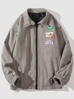 Contrasting Patches Vintage Textured Zip Jacket Xl Dark gray