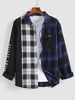 Contrasting Plaid Spliced Letter Print Shirt 4xl Black