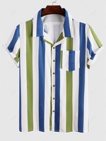 Contrasting Stripe Print Pocket Button Up Short Sleeve Shirt Xl Multi s