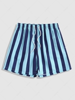 Contrasting Striped Print Beach Shorts Xxl Dark slate blue