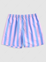 Contrasting Striped Print Beach Shorts Xxl Ocean blue