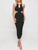 Contrast Piping Cut Out Knit Sleeveless Dress L Black