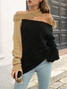 Convertible Collar Colorblock Sweater S Black