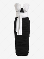 Convertible Colorblock O Ring Ruched Maxi Dress M Multi a