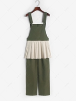 Convertible Contrast Pleated Skirted Detail Overalls M Deep green