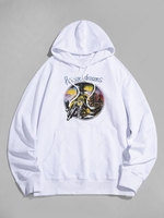 Cool Motorcycle Graphic Pouch Pocket Pullover Hoodie Xs White