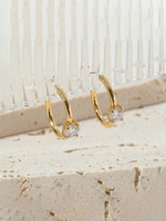 Copper Inlaid Zircon Plated 18K Genuine Gold Color Retaining Circle Earrings