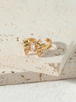 Copper Inlaid Zircon Plated 18K Gold Butterfly Shape Opening Ring