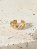 Copper Inlaid Zircon Plated 18K Gold Irregular Shape Open Ring