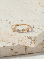 Copper Inlay Colorful Flower Shape Zircon Plated 18K Gold Minimalist Ring