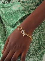 Copper Inlay Plated 18K Gold Color Retaining Faux Peal Embellished Chain Bracelet