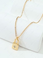 Copper Inlay Plated 18K Gold Color Retaining Zircon Lock Pendant Necklace