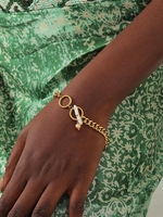 Copper Inlay Plated 18K Gold Faux Pearl Embellished Toggle Clasp Bracelet