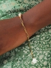 Copper Inlay Plated 18K Gold Half Faux Pearl Half Chain Shell Embellished Bracelet
