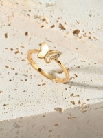 Copper Inlay Zircon Plated 18K Gold Butterfly Shape Ring