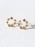 Copper Inlay Zircon Plated 18K Gold Color Retaining Earrings