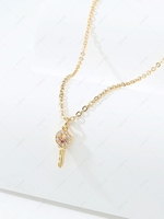Copper Inlay Zircon Plated 18K Gold Color Retaining Key Pendant Necklace