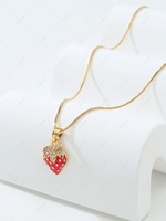 Copper Inlay Zircon Plated 18K Gold Color Retaining Strawberry Pendant Necklace